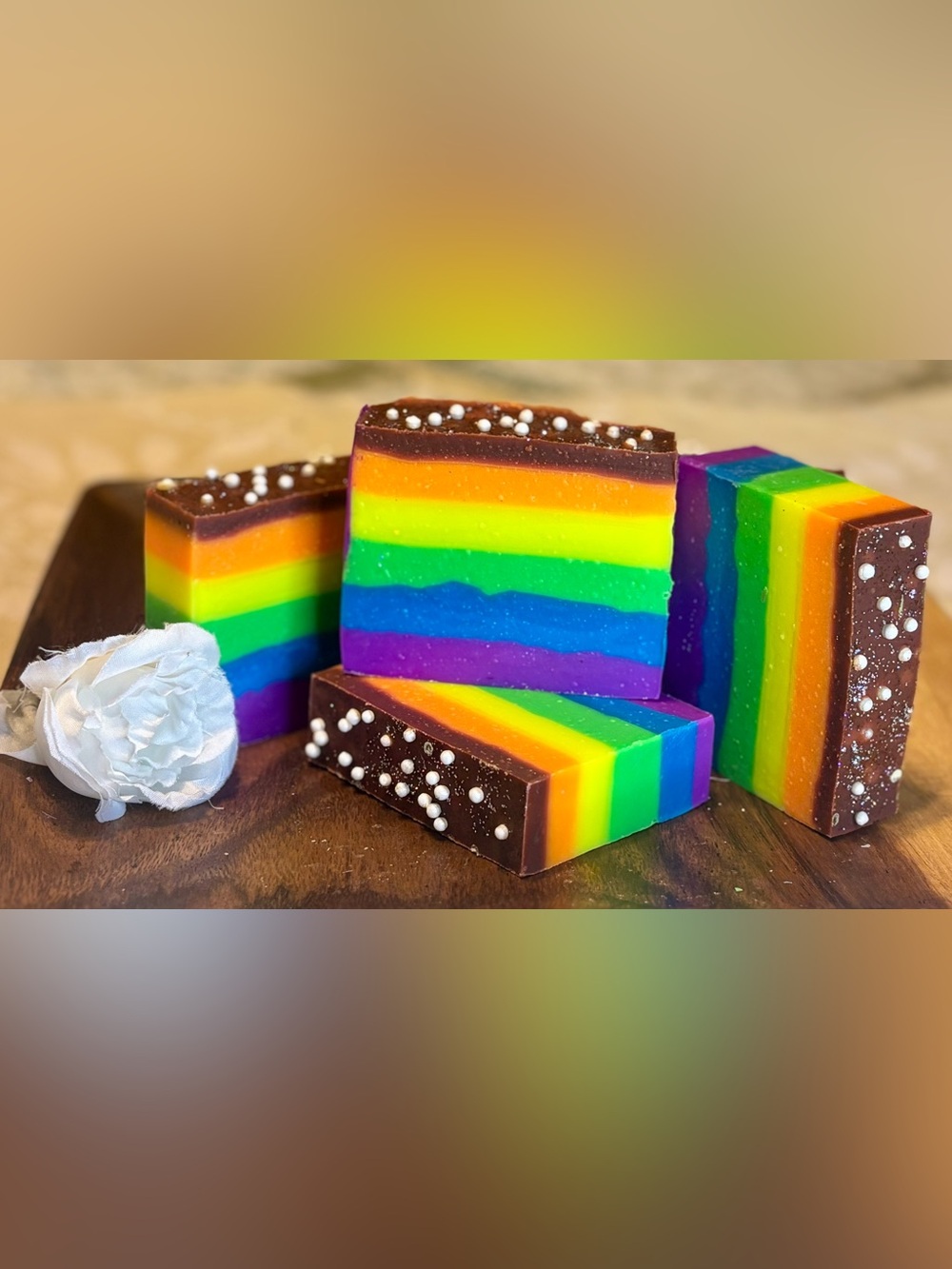 Hand crafted artisan rainbow soap in time for pride month and the Summer